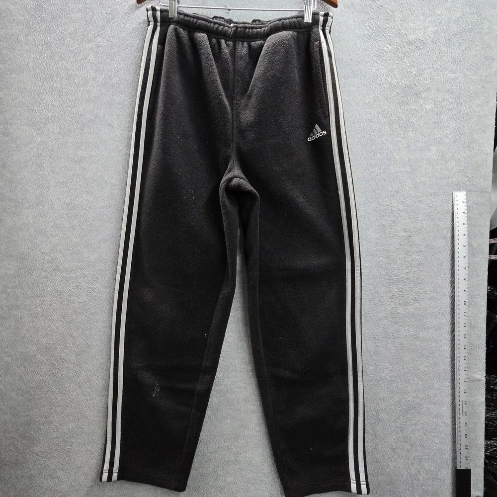 Adidas Men Activewear Pants M Black Embroidered Sweatpants‎ Fleece Logo 28